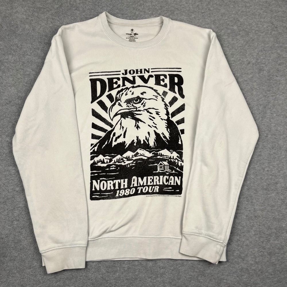 Wrangler Sweatshirt Mens Medium White John Denver 1980 Tour Graphic